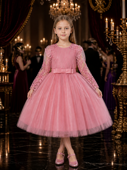 Toddler Girls' Dusty Pink Princess Dress with Lace Bow and Layered Tulle Skirt Costume Dresses detail