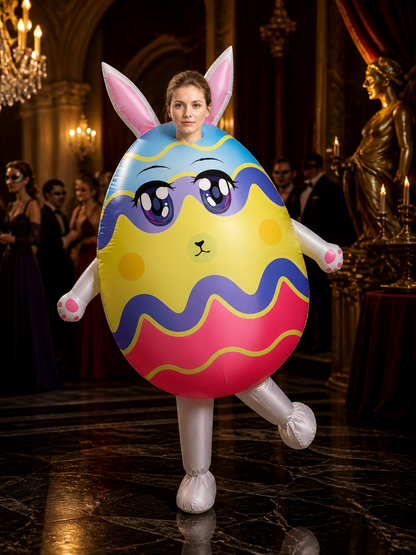 Inflatable Rabbit Egg Bodysuit Costume, Cartoon Striped Animal Outfit with Long Costumes detail