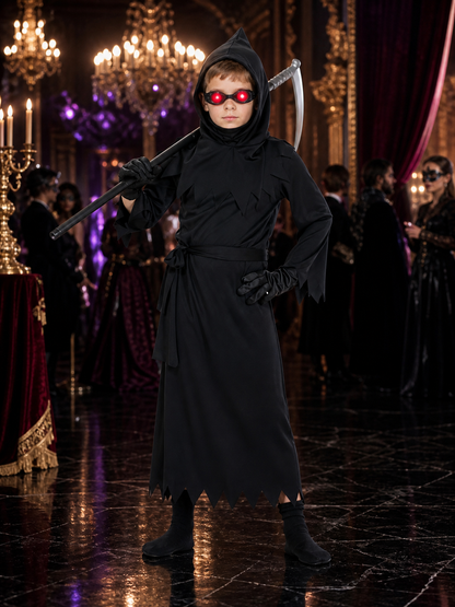 Halloween Grim Reaper Costume Set with Hooded Mask, Glowing Eyes & Scythe Costume Masks detail