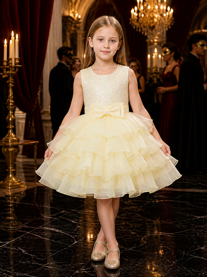 Baby Girls Princess Dress, Sleeveless Layered Tulle Skirt with Bow and Sequin Costume Dresses detail