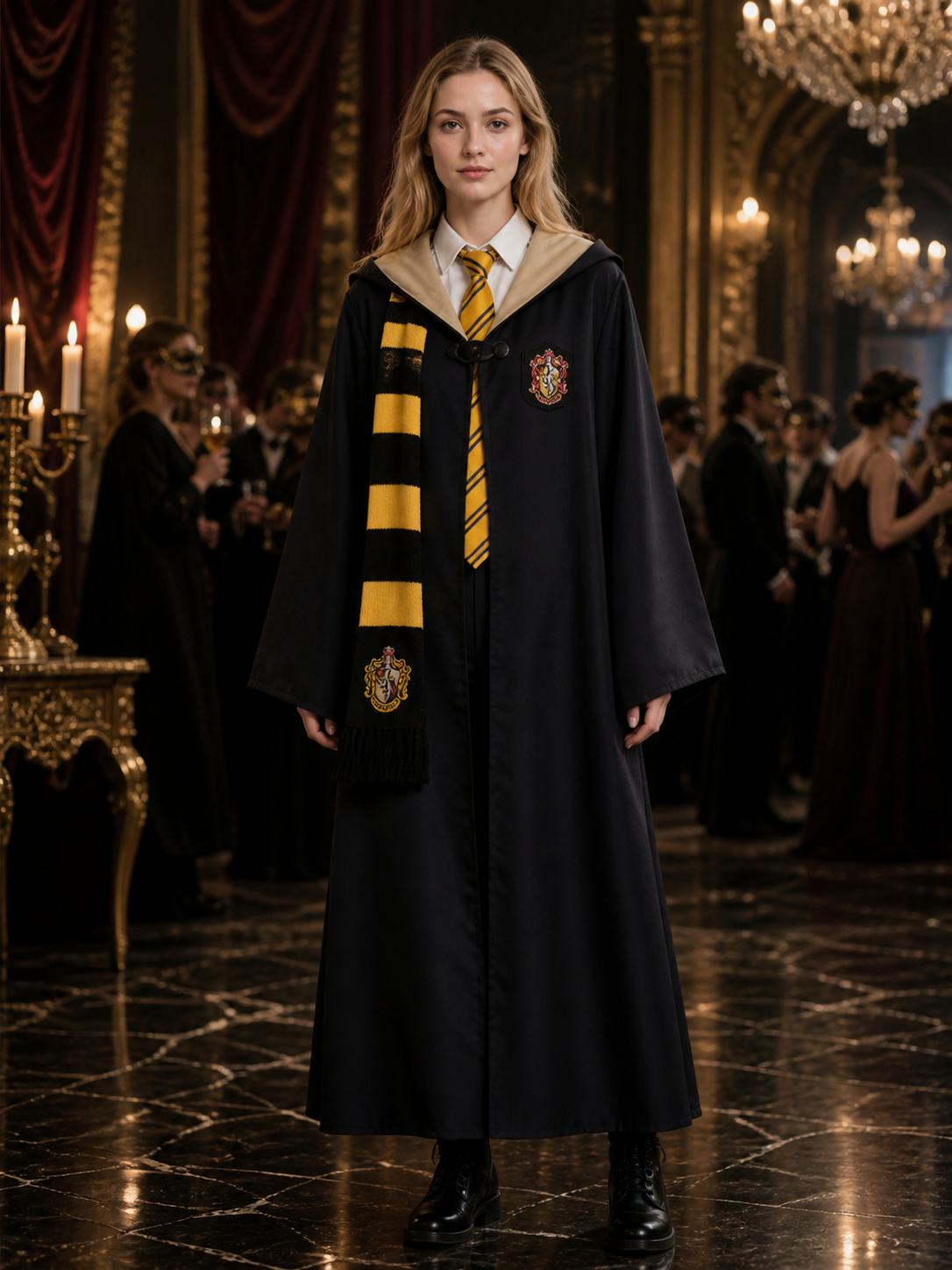 Kids' Hufflepuff Wizard Costume Set with Hooded Robe, Tie and Scarf Costumes detail