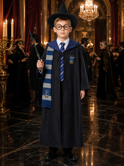 Wizard Robe Costume Set with Scarf, Tie, Hat, Glasses and Wand - Halloween Costume Headwear detail