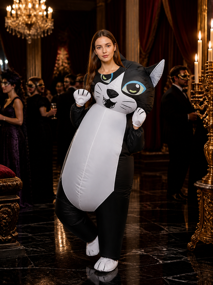 Inflatable Cat Halloween Costume, Funny Black and White Stage Performance Outfit Costumes detail