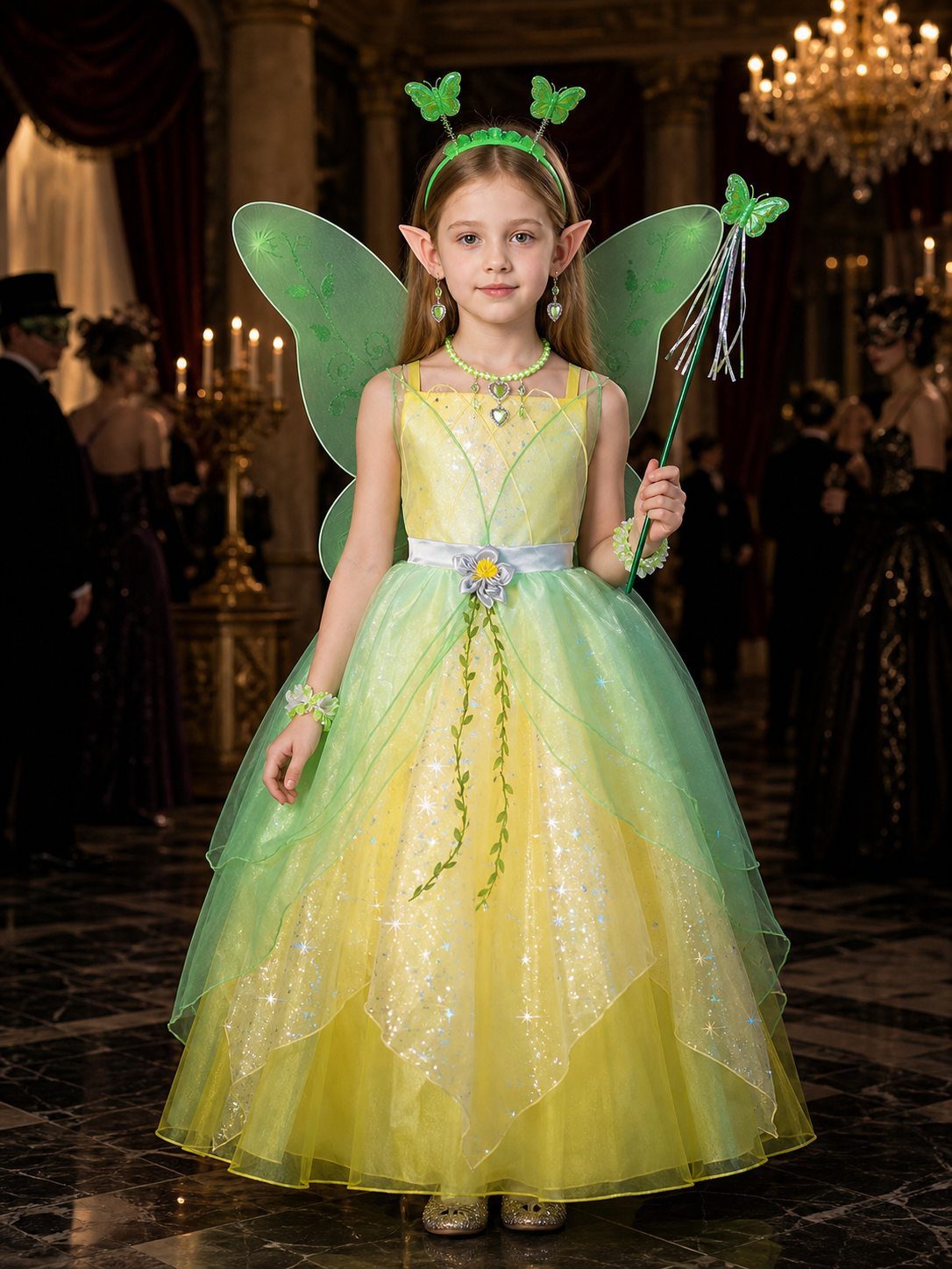 Girls' Fairy Princess Costume Dress, Butterfly Wings with Glitter and Vine Costume Dresses detail