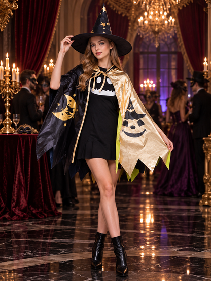 Kids' Halloween Costume with Black and Gold Cape, Hat