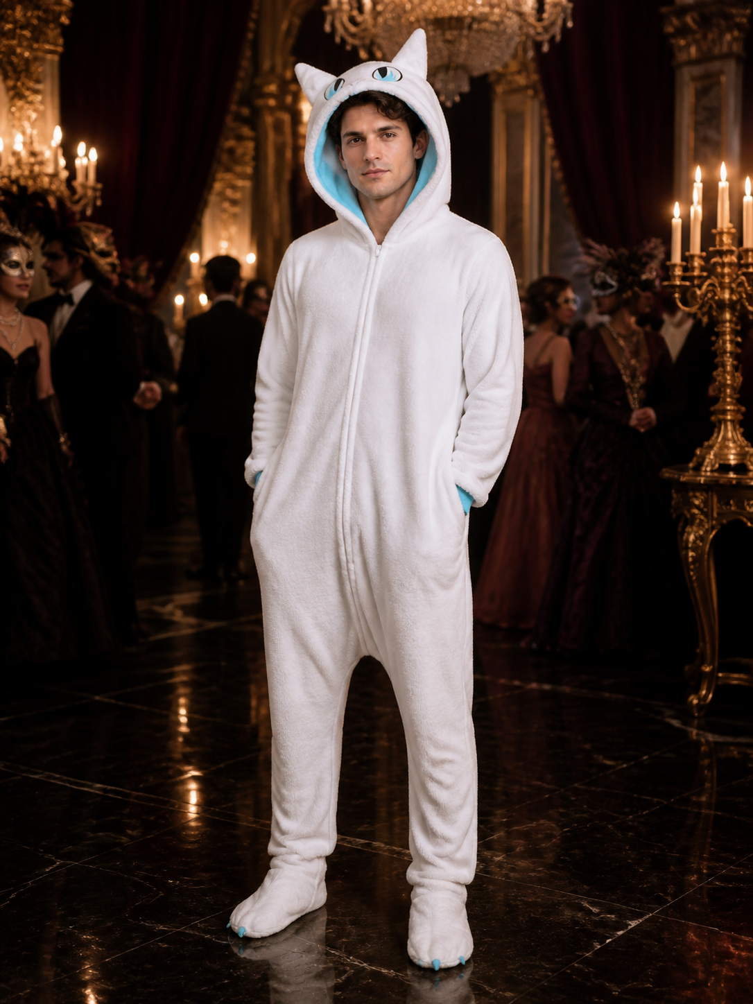 White Dragon Hooded Animal Jumpsuit Costume, Long-Sleeve Cartoon One-Piece Costumes detail