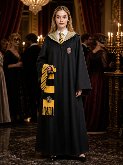 Hufflepuff Wizard Robe Costume Set with Hooded Cloak, Tie, Scarf and Halloween Costume Capes detail