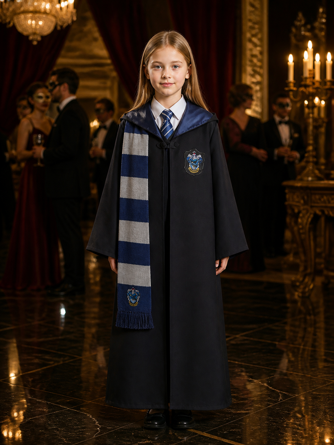 Kids Wizard Robe Costume Set, Hooded Long Cloak with Tie and Scarf, School Costume Capes detail