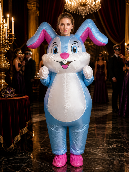 Rabbit Onesie Costume for Adults, Fluffy Pink and White Halloween Outfit with Costumes detail