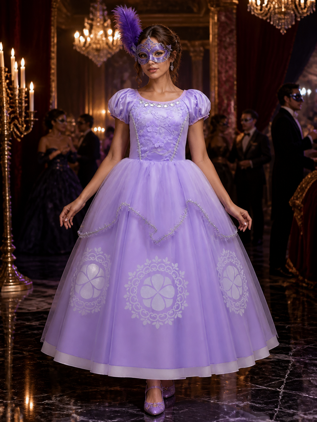 Girls Purple Princess Costume Set with Puff Sleeves, Tulle Skirt & Accessories Costume Accessories detail
