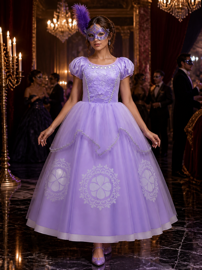 Girls Purple Princess Costume Set with Puff Sleeves, Tulle Skirt & Accessories Costume Accessories detail