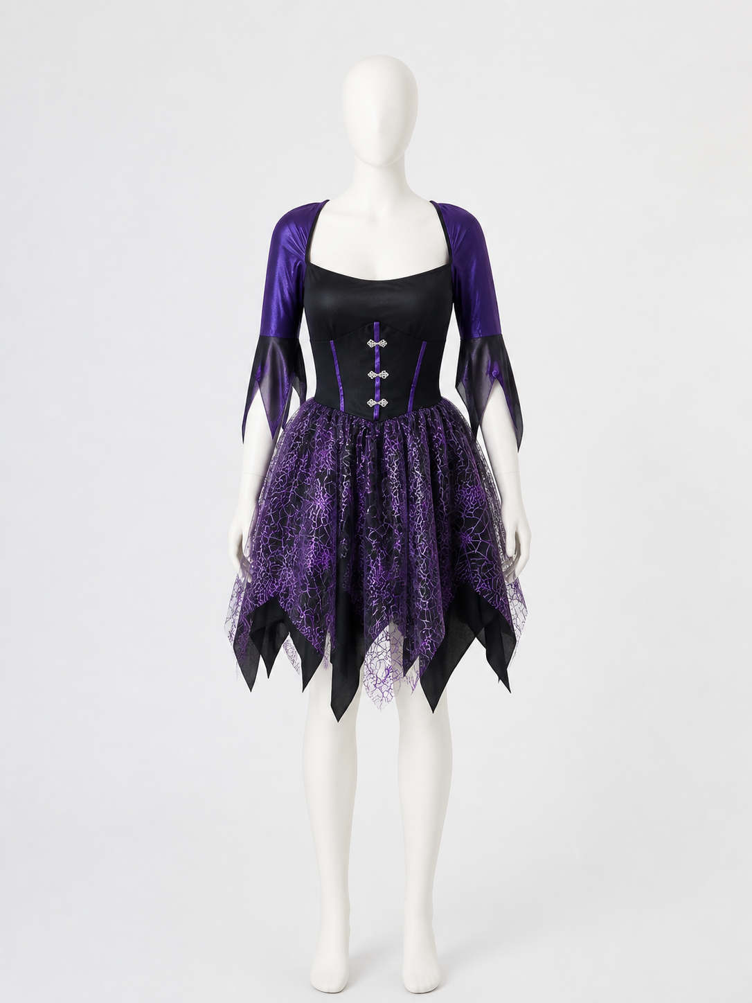 Gothic Witch Costume Dress with Purple Spiderweb Skirt and Fitted Bodice Costume Dresses detail