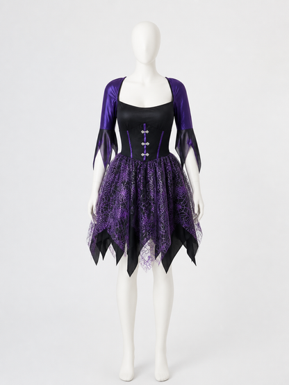 Gothic Witch Costume Dress with Purple Spiderweb Skirt and Fitted Bodice Costume Dresses detail