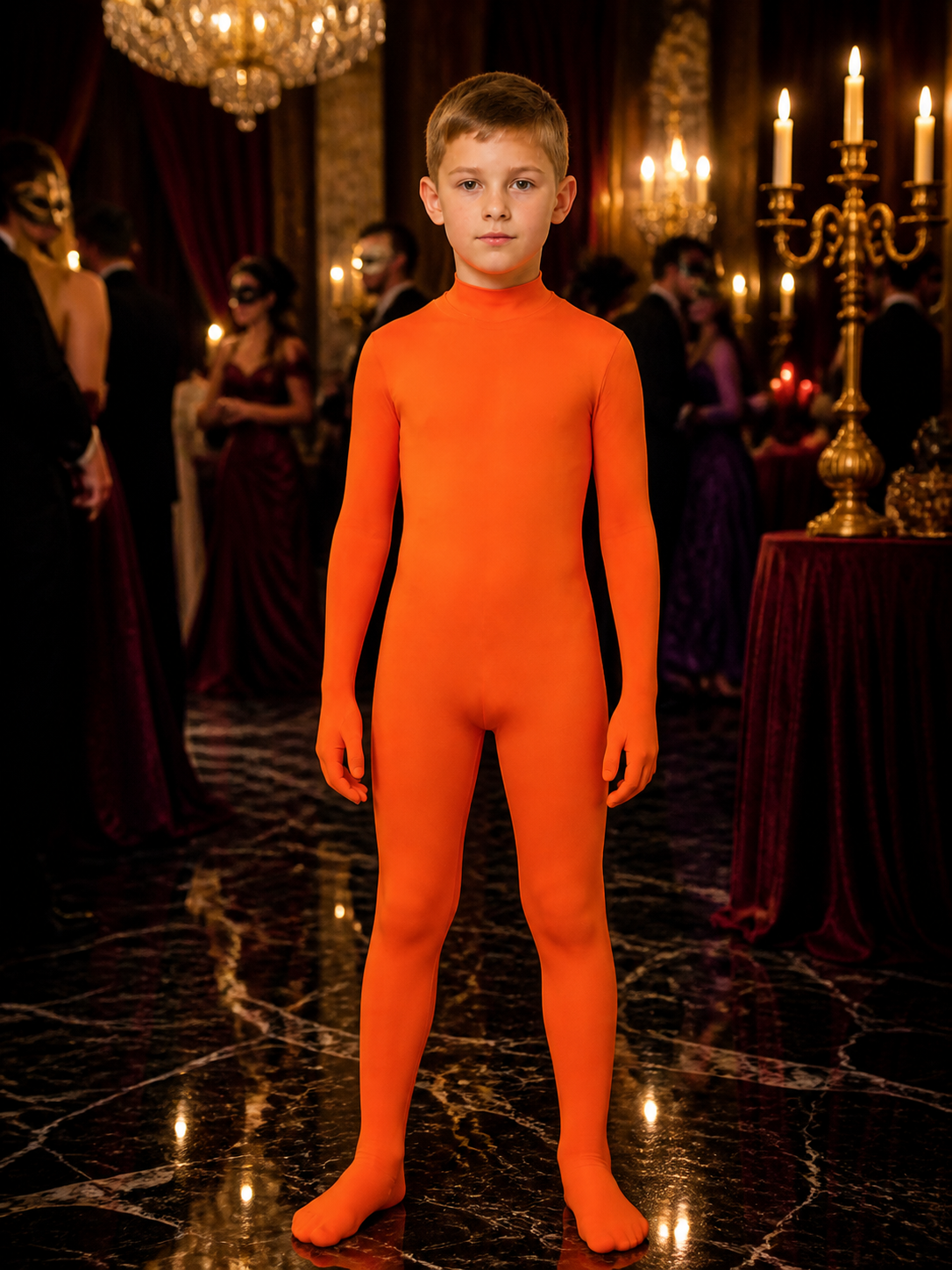 Unisex Invisible Man Bodysuit Costume, Orange Full-Body Halloween Outfit Costumes detail