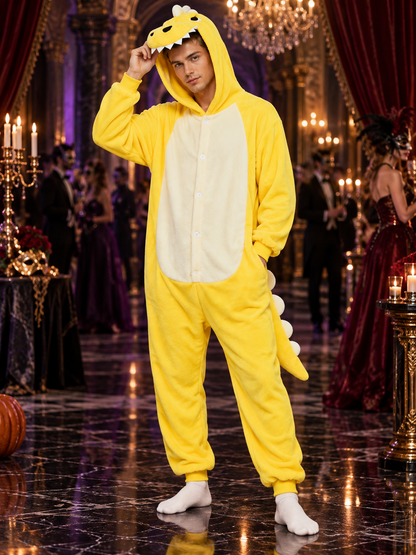 Kids' Dinosaur Kigurumi Pajama, Yellow, with Hood
