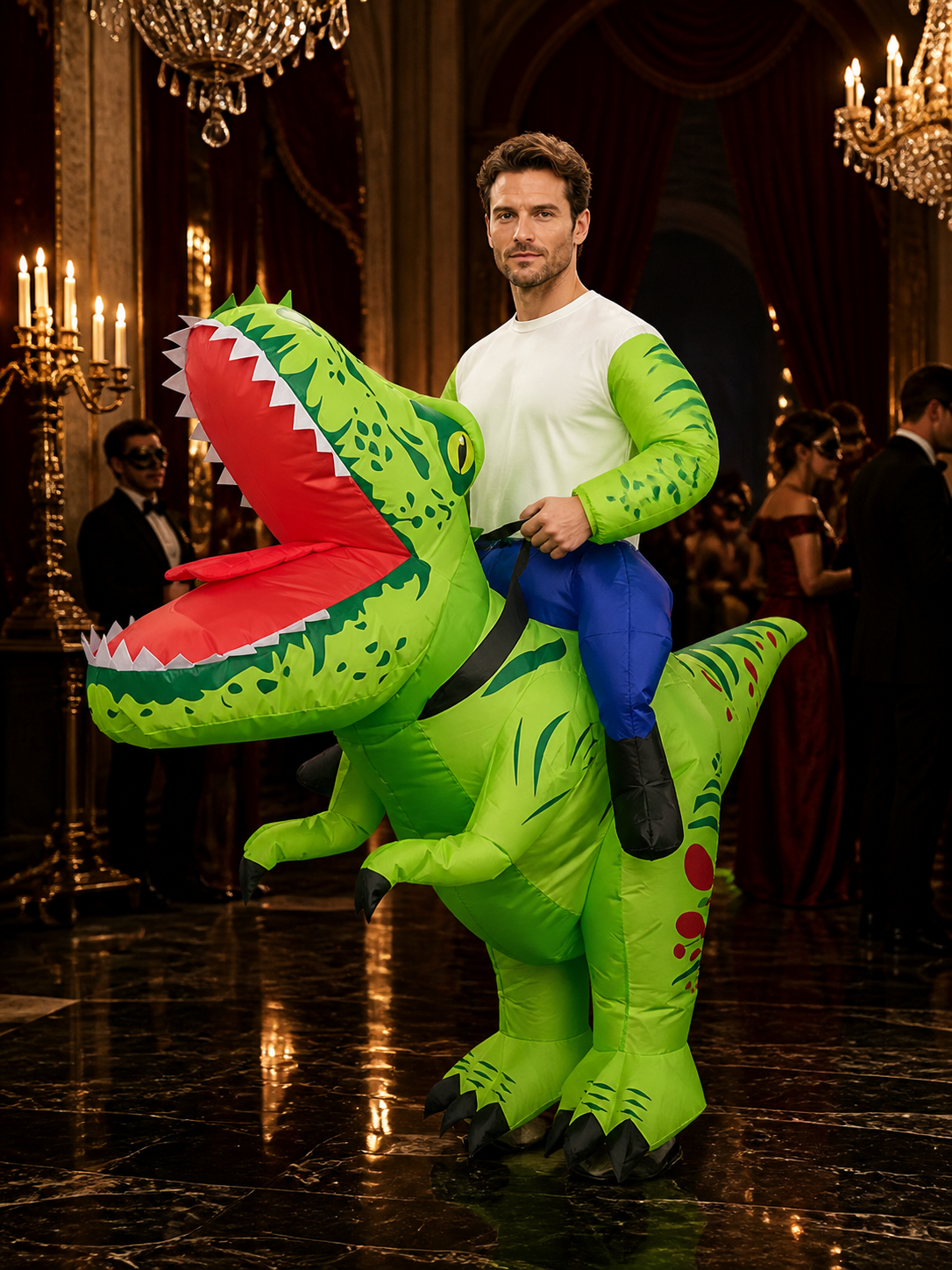 Kids Inflatable Dinosaur Costume, Green with Spots and Stripes, Halloween Party Costumes detail