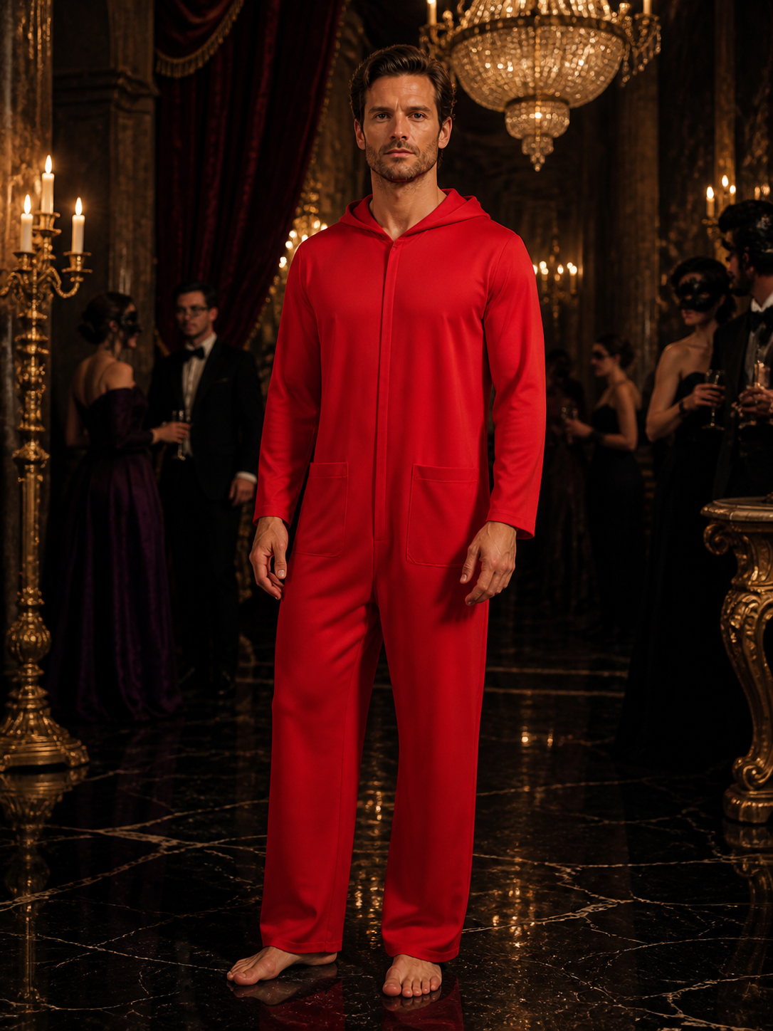 Red Dali Hooded Jumpsuit Costume, Long Sleeve Cosplay Outfit Costumes detail