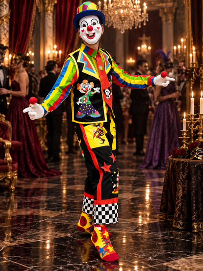 Colorful Clown Costume with Vest, Hat, and Mask