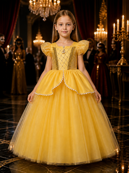 Girls Belle Princess Sequin Tulle Dress Costume for Halloween Birthday Costume Dresses detail