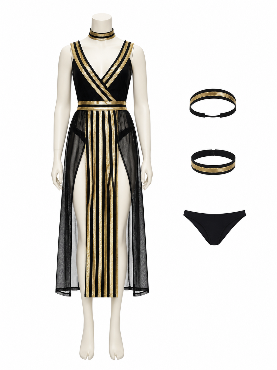 Egyptian Queen Black and Gold Halloween Dress Costume Set with Headpiece, Collar Costume Dresses detail