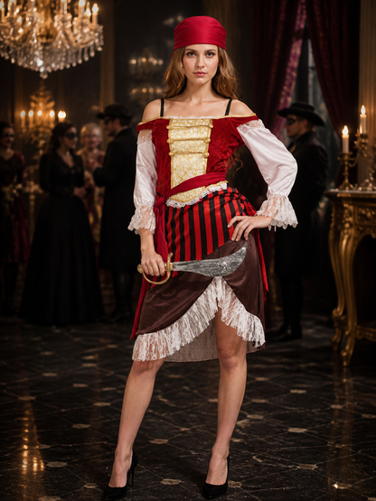 Women's Pirate Costume with Corset and Skirt for Halloween Costumes detail