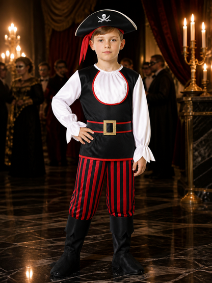 Boys Pirate Costume Set with Skull Hat and Belt - Halloween Cosplay Outfit Costume Headwear detail