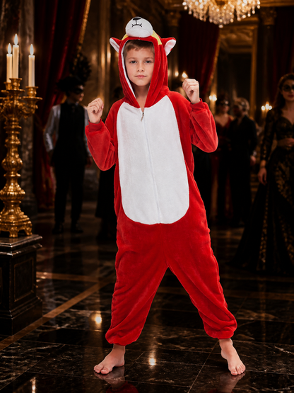 Red and White Hooded Animal Character Jumpsuit Costume Costumes detail