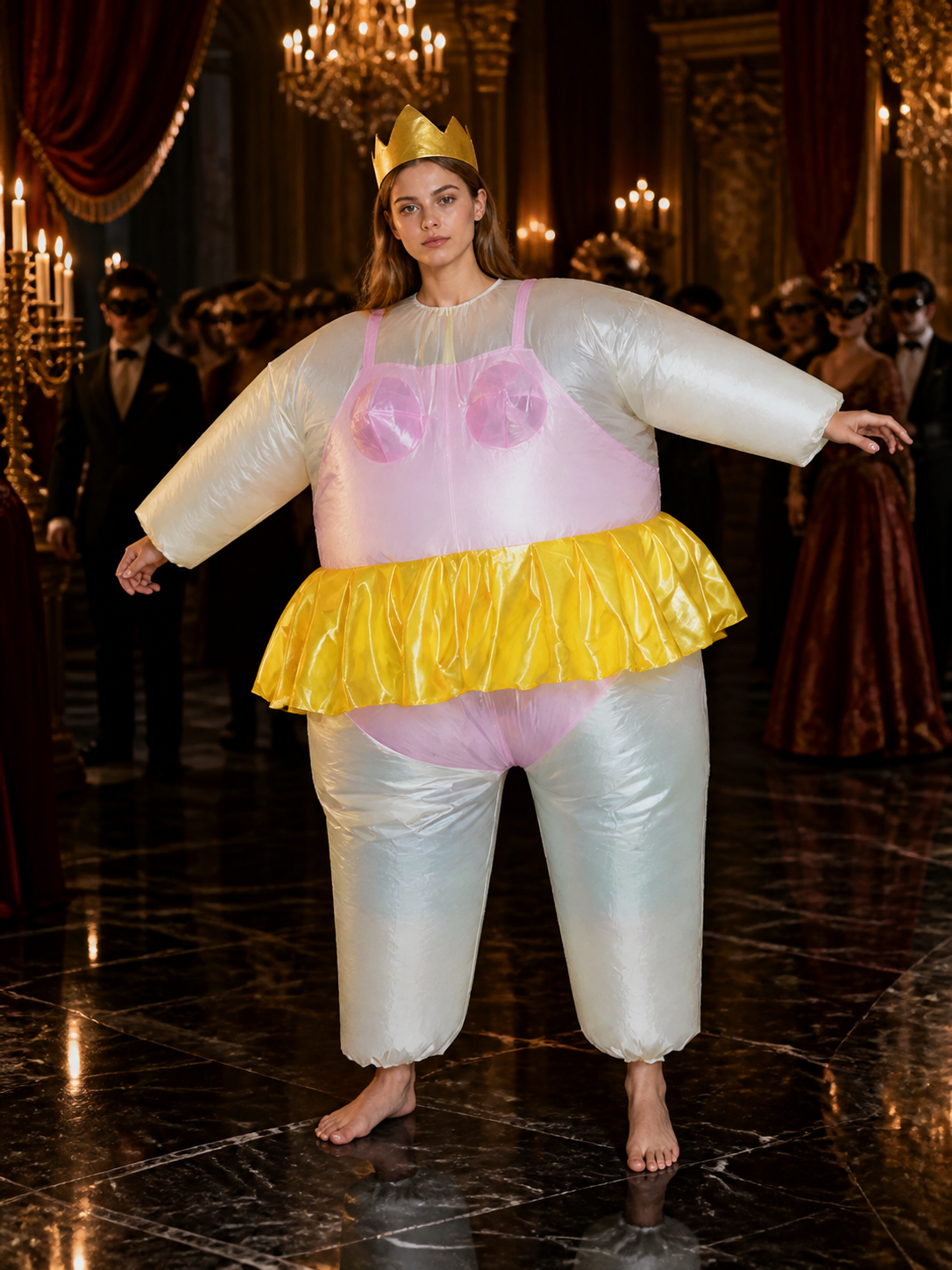 Womens Cartoon Mouse Inflatable Costume, Funny Blow Up Outfit with Yellow Skirt Costumes detail