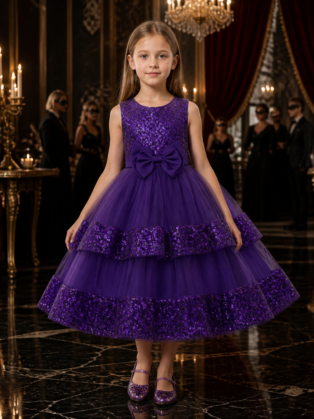 Toddler Girls' Purple Sequin Princess Dress, Layered Tulle Skirt, Sleeveless Costume Dresses detail