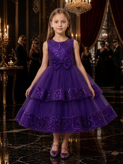 Toddler Girls' Purple Sequin Princess Dress, Layered Tulle Skirt, Sleeveless Costume Dresses detail