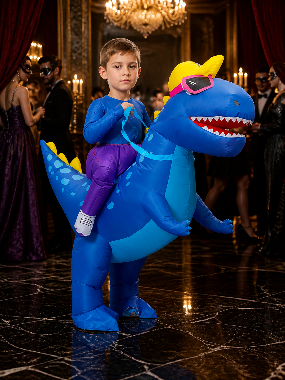 Inflatable Blue Dinosaur Costume with Pink Goggles, Halloween Party Outfit