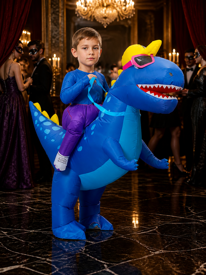 Inflatable Blue Dinosaur Costume with Pink Goggles, Halloween Party Outfit
