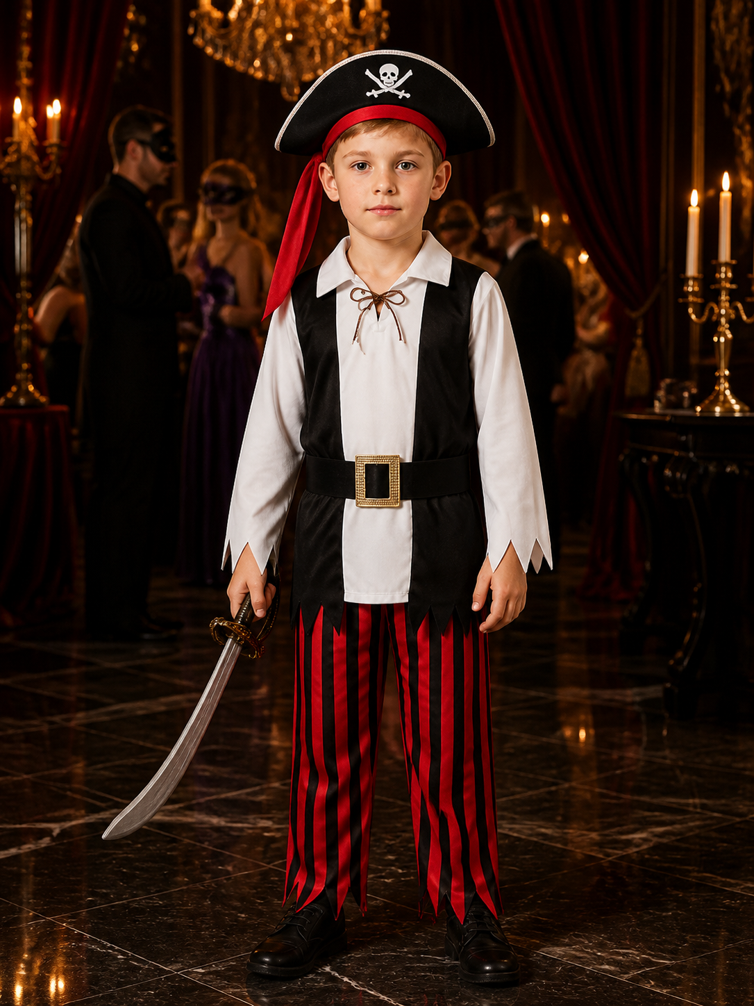 Boy's Pirate Costume Set with Skull and Crossbones Hat and Belt Costume Headwear detail