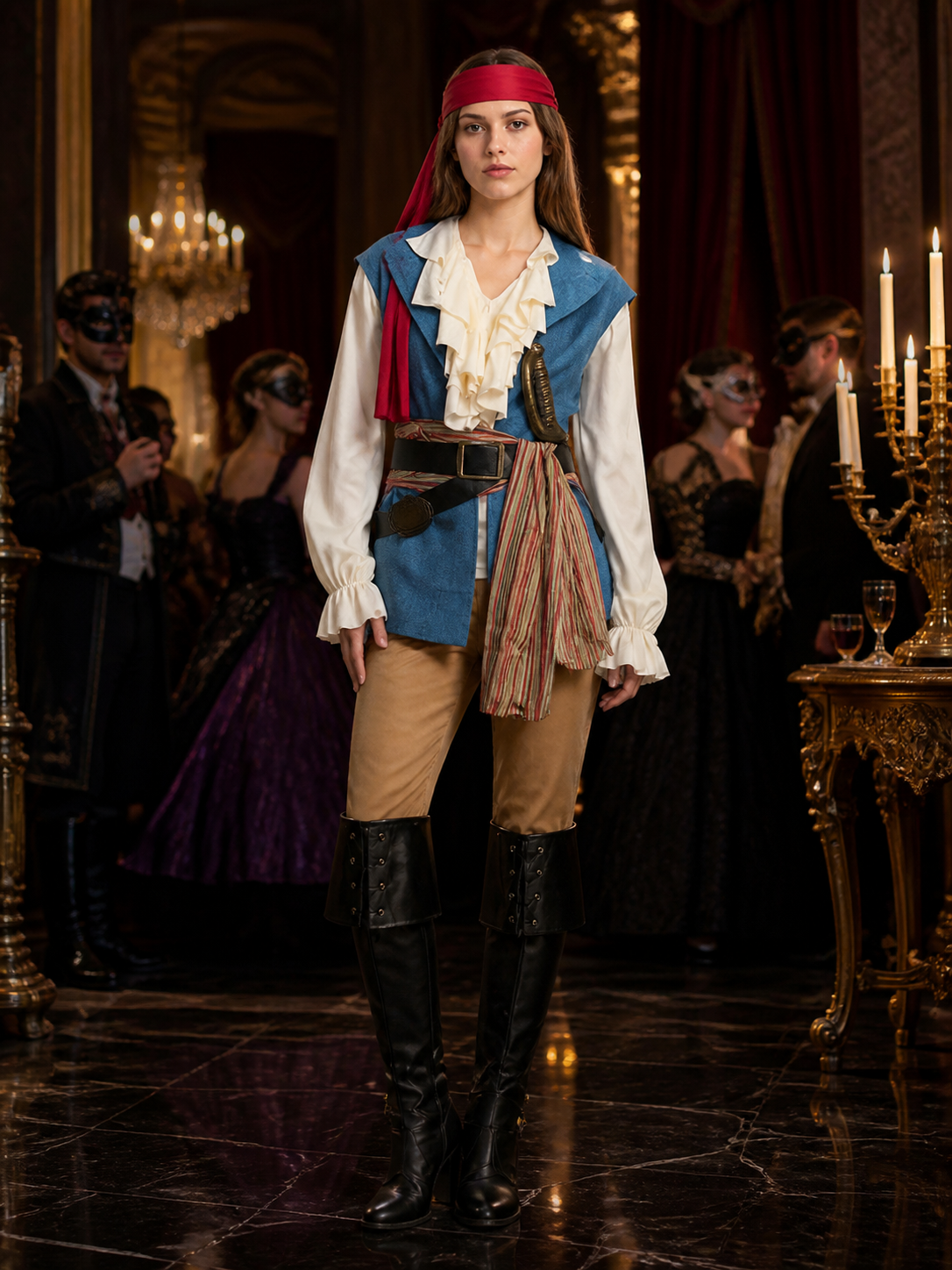 Women's Pirate Costume Vest Bandana Halloween Costumes detail