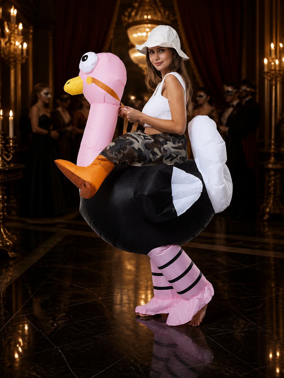 Inflatable Ostrich Costume Bodysuit with Pink Neck, Funny Halloween Outfit