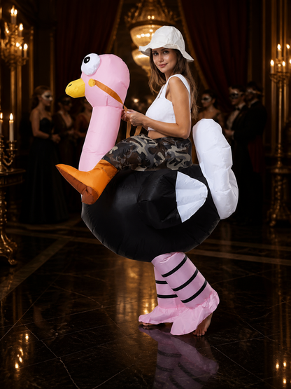 Inflatable Ostrich Costume Bodysuit with Pink Neck, Funny Halloween Outfit