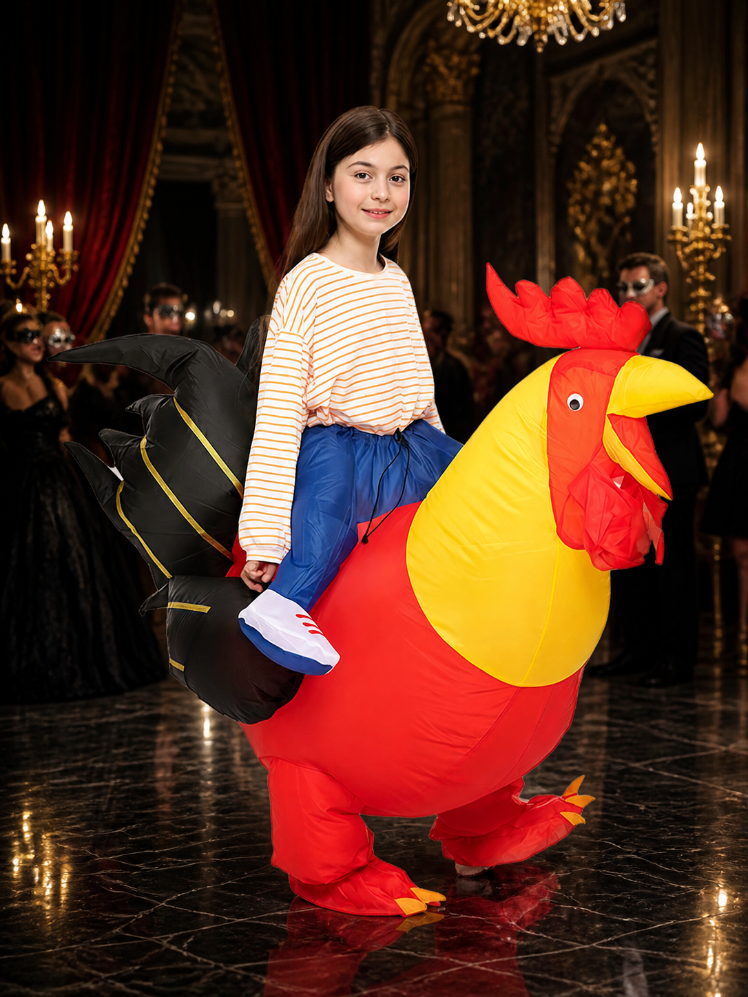Kids Rooster Inflatable Costume, Red Yellow Black Chicken Suit Costumes detail