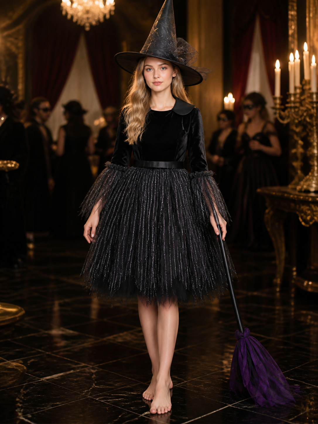 Women & Kids Witch Costume Dress, Black Stripe Halloween Outfit Costume Dresses detail