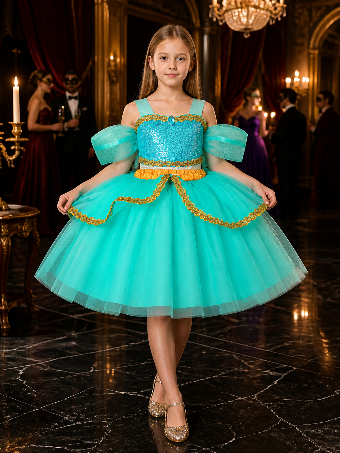 Toddler Girls' Jasmine Princess Two-Piece Sequined Halloween Costume Set Costumes detail