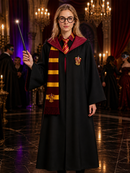 Gryffindor-Themed Wizard Robe Costume Set with Scarf, Tie, Glasses and Wand Costume Accessories detail