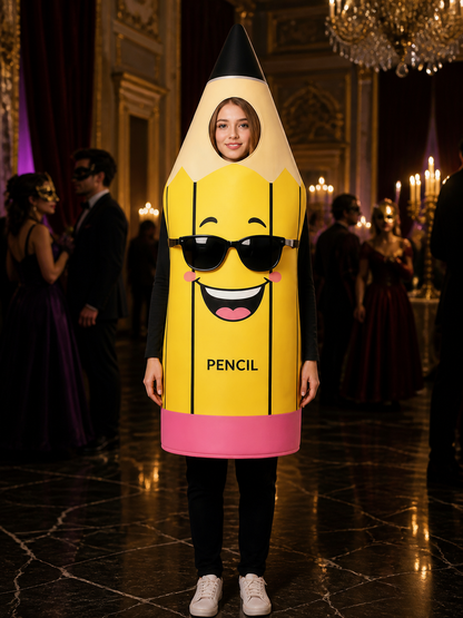 Cartoon Pencil Bodysuit Costume, Funny School Party Outfit for Kids and Adults Costumes detail