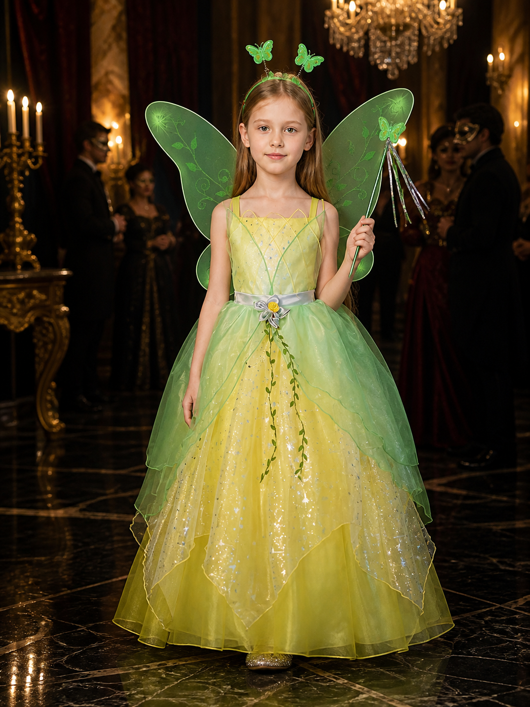 Girls Tinker Bell Fairy Princess Costume Dress with Butterfly Wings and Magic Costume Dresses detail