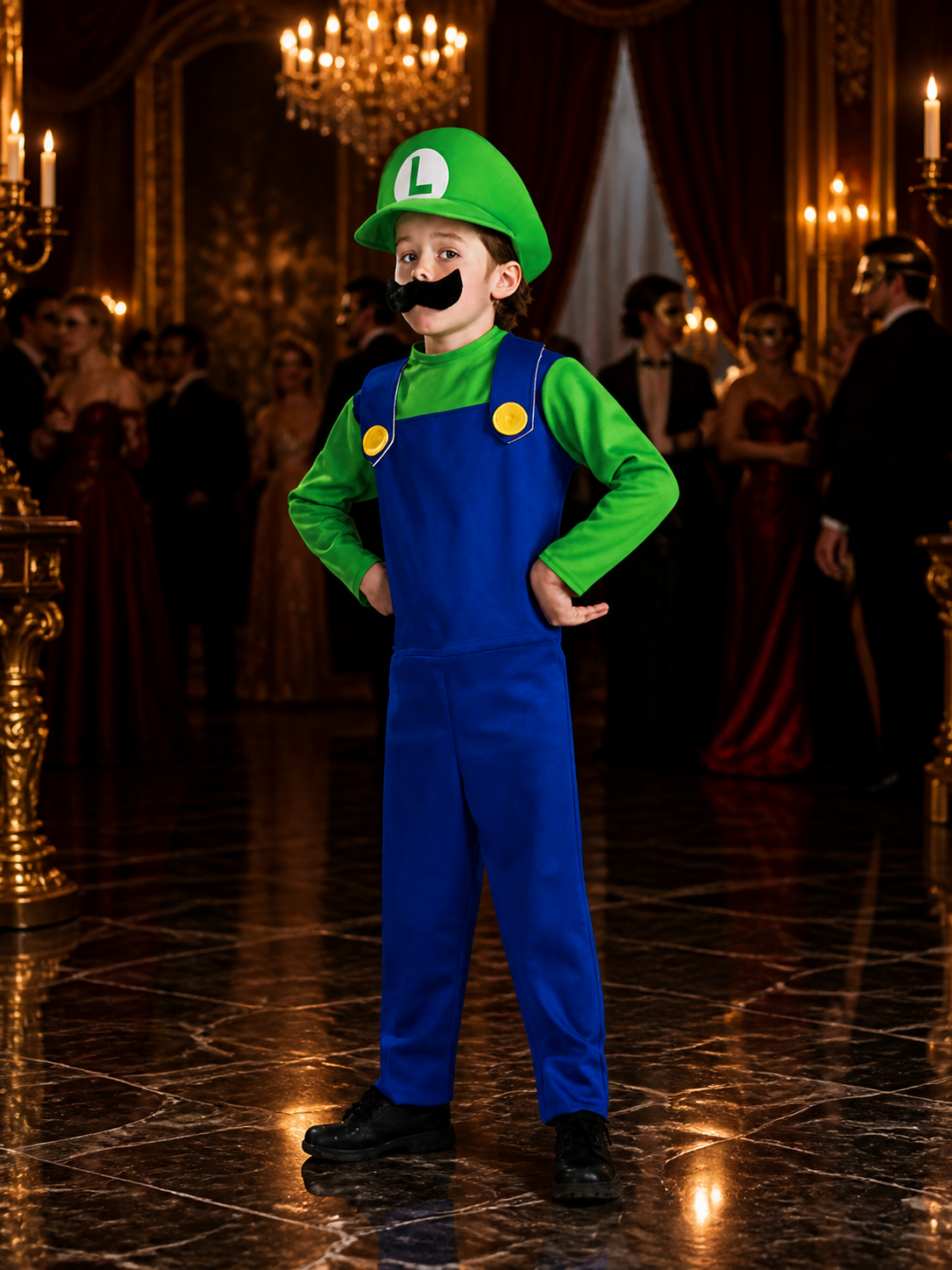 Luigi Costume with Jumpsuit and Hat Costume Headwear detail