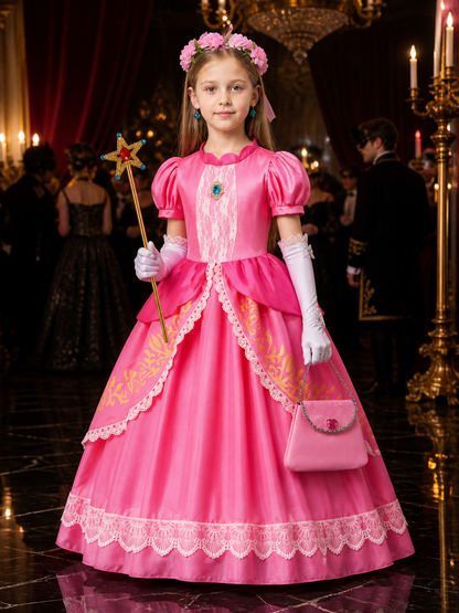 Girls Pink Princess Halloween Costume Dress Set with Magic Wand and Accessories Costume Dresses detail