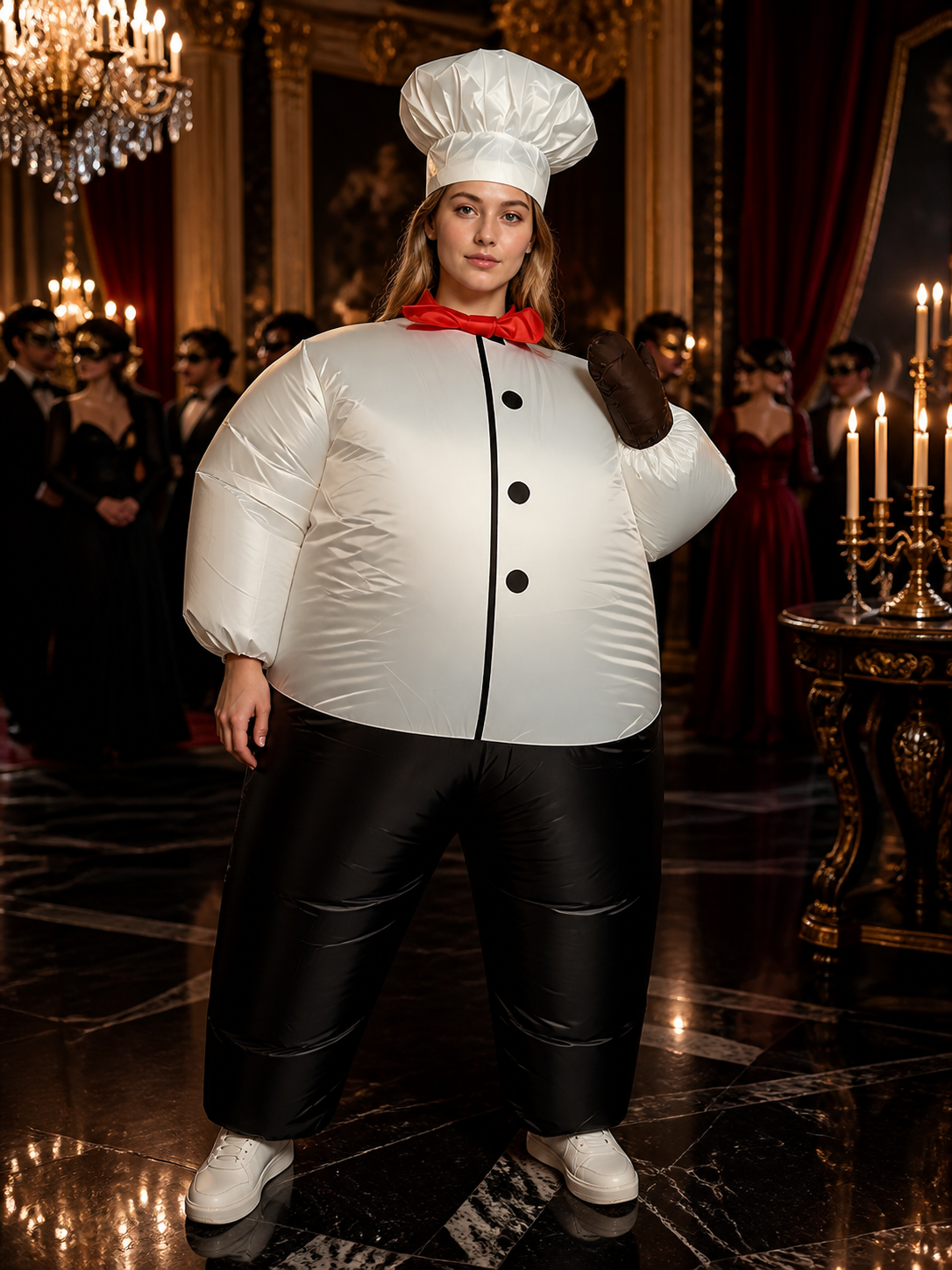 Unisex Classic Chef Costume Set with Hat, Necktie and Gloves Costume Headwear detail