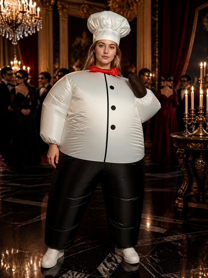 Unisex Classic Chef Costume Set with Hat, Necktie and Gloves Costume Headwear detail