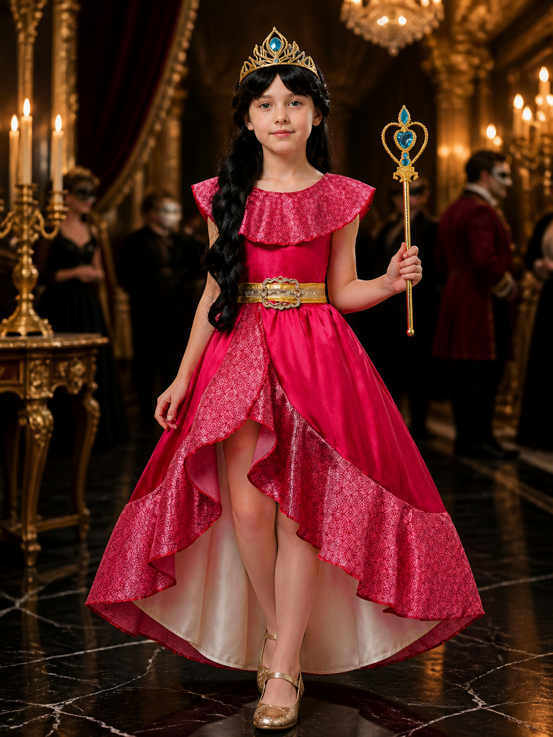 Girls Princess Halloween Costume Set with Dress, Crown, Wig and Magic Wand Costume Dresses detail