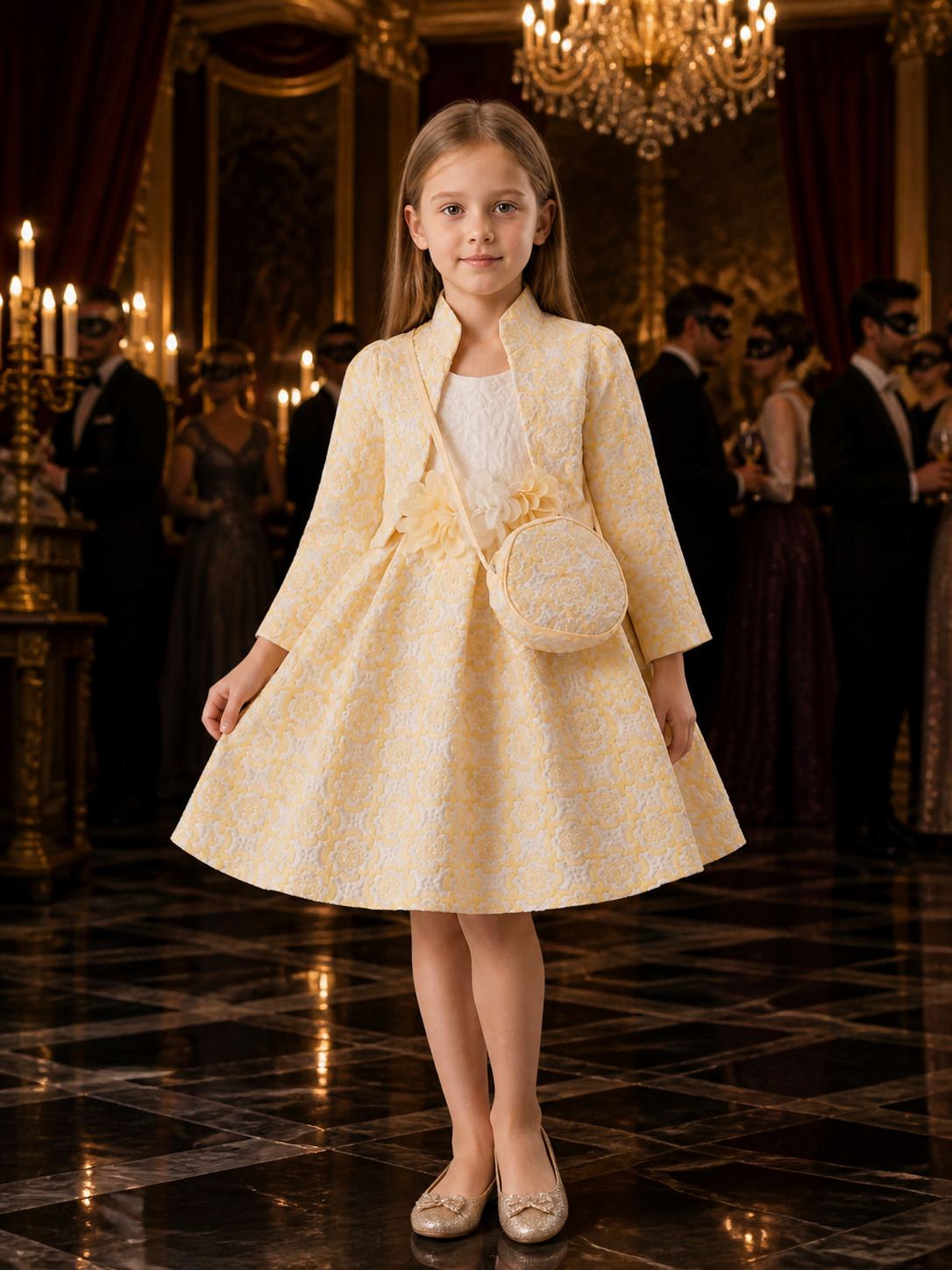 Toddler Girls' Floral Jacquard Princess Dress Three-Piece Set With Jacket Costume Dresses detail