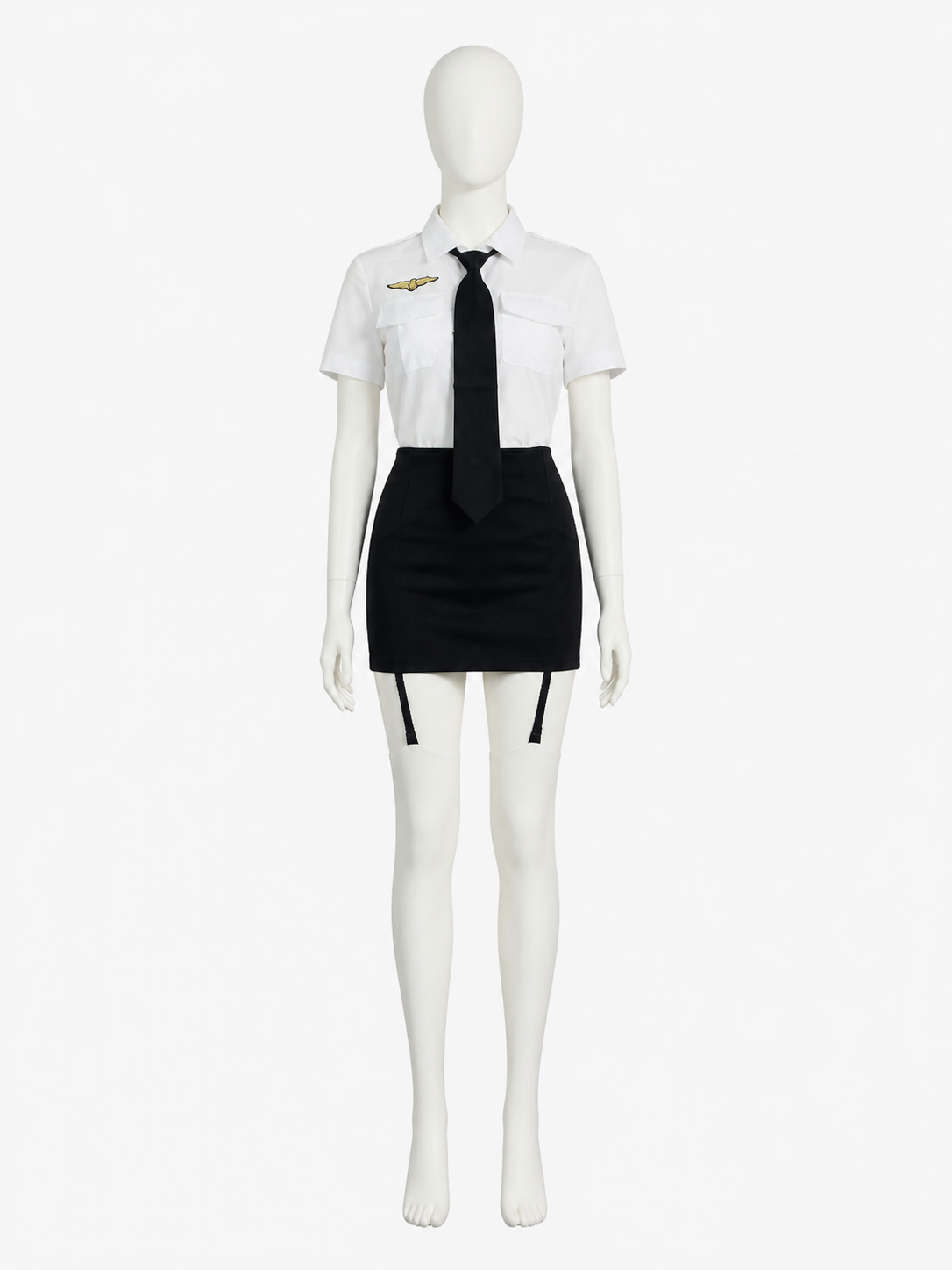 Women's Police Officer Costume Set, White Shirt and Black Skirt with Badge Costumes detail