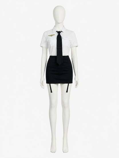 Women's Police Officer Costume Set, White Shirt and Black Skirt with Badge Costumes detail